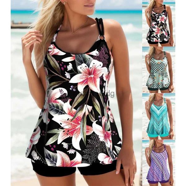 Traje de baño para mujer Nuevo traje de baño tankini con cuello halter sexy Traje de baño para mujer de cintura baja Traje de baño para mujer Ropa de playa con estampado de lirios de verano S-6XL YQ231101