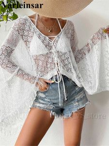 Maillots de bain pour femmes Nouveau col en V Fringe Gland évider Crochet Tunique tricotée Plage Cover-ups Robe de plage Vêtements de plage Vêtements de plage Femme V4507 T240227