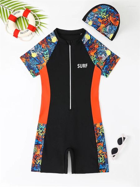 Swimwwear Women One Piece Boy Kids Swimsuit 2024 Solide Print Corques courtes Enfants Summer Zipper Beach Wear Suise de bain Natation