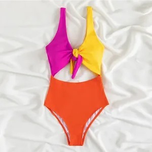 Swimwear Women's One Piece Swimsuit 2024 Solide Colorful Hollow Out Bandage Body Body Sexy Monokini Beachwear Bathing Bathing