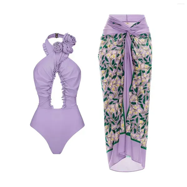 Bikini de maillot de bain en un morceau en un morceau avec jupe Summer Femme Bowknot Cover 2024 Luxury Elegant Brazilian Beach Bathing Fssue