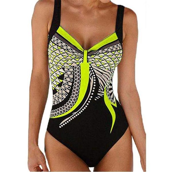 Traje de baño para mujer, traje de baño de una pieza, conjunto de Bikini acolchado de talla grande, Tanga triangular de cintura alta de pavo real, traje de baño Retro brasileño