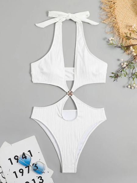 Swimons de maillots de bain pour femmes Swimsuit Sexy White Halter Bassons de maillots coupés monokini femme 2024 baigneurs High Swiming Bathing Forf pour femmes