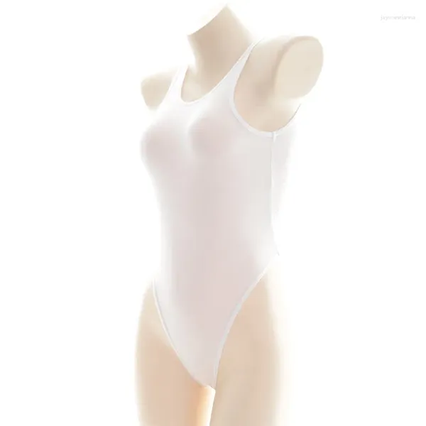 Traje de baño para mujer Traje de baño de una pieza Mujeres Monokini Sexy Bikini Hielo Seda Color Sólido Chaleco Ultra Fino Transparente Japonés Estudiante Spa