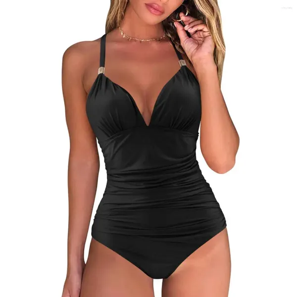 Swimons de maillots pour femmes One Piece Tankini Plus taille Femme Black Halter Monokini MAINTURATION PUSH-UP BATUILLE SEXY 2024 Bodys de taille haute