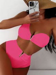 Maillots de bain pour femmes Une épaule Bikinis Taille haute Maillots de bain Maillot de bain pour femmes 2023 Nouveaux maillots de bain Ensembles de bikini côtelés Biquini brésilien