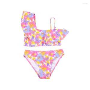 Traje de baño de mujer un hombro Falbala niños niñas niños Bikini conjunto 2023 estampado de mariposa bebé traje de baño verano playa niño Biquini