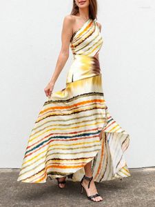 Swimwear Women's One épaule Stripe Print Long Beach Robe 2024 Fashion Femme Soume de maillot d'été