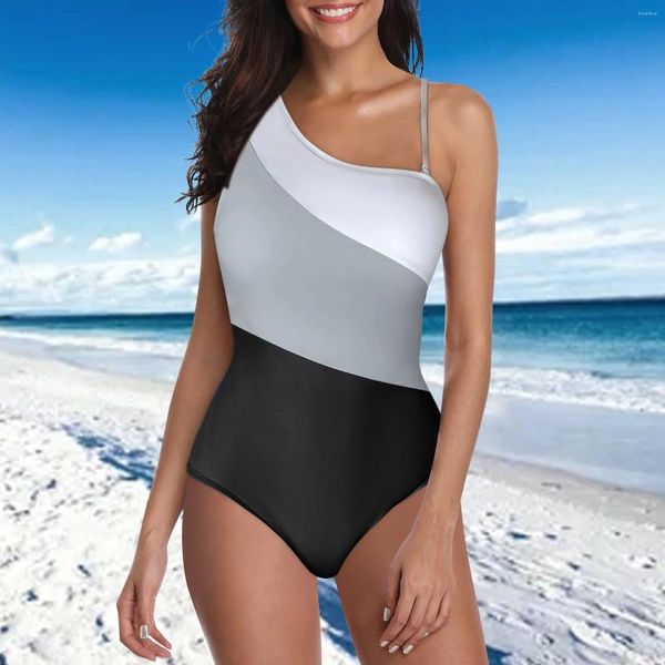 Swimwwear pour femmes Un maillot de bain à coupe haute couleurs sexy couleurs contrastées avec double bandoulière noir en bas de bikini