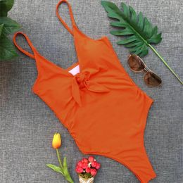Dames badmode oranje bikini geknoopte zwempak uit één stuk dames 2024 trend Monokini Braziliaans strand slijtage bikinis sets mujer badpak
