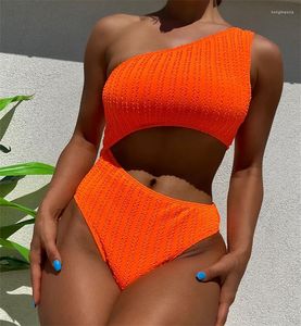 Damen-Bademode, orangefarbener One-Shoulder-Bikini, sexy einteiliger Badeanzug, modisch, für Damen, Strand, Sommer, Urlaub, Mädchen