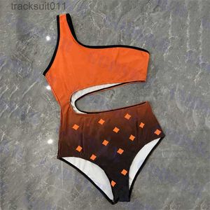 Swimwwear Women Orange Swimwear Lady Jacquard Fashion Brand Hollow Bikini Femmes One épaule BodySuit BodySuit C240412