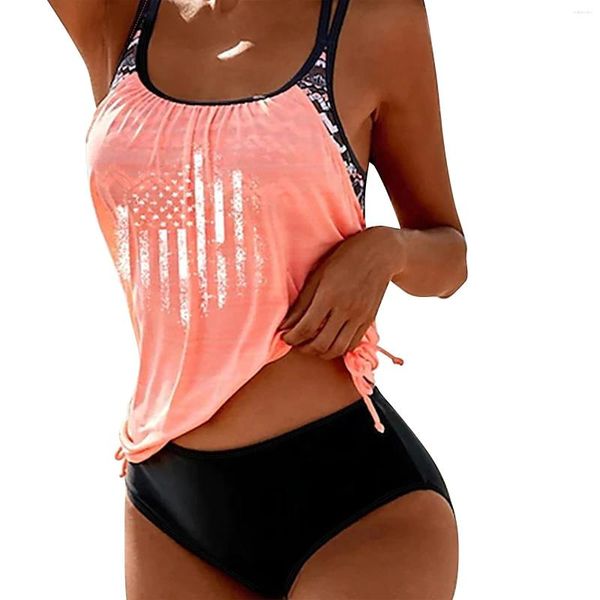 Traje de baño para mujer Conjunto de tankini de gran tamaño Traje de baño elegante acolchado con aros altos Traje de baño superior con falda