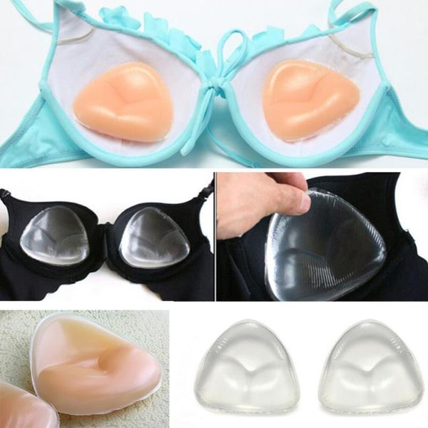 Par de roupa de banho feminina Silicone Triângulo Biquíni Sutiã Inserir Almofadas de sutiã push up para aumentar os seios Roupa íntima removível Inble Almofadas femininas Femininas