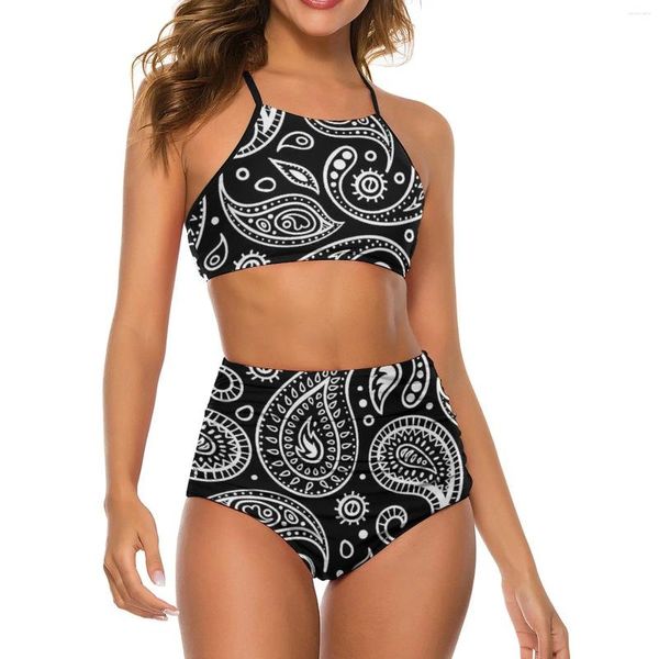 Maillots de bain pour femmes Paisley Design Bikini Maillot de bain Noir et blanc Taille haute Femmes Sexy Sweet Bikinis Set Push Up Maillot de bain