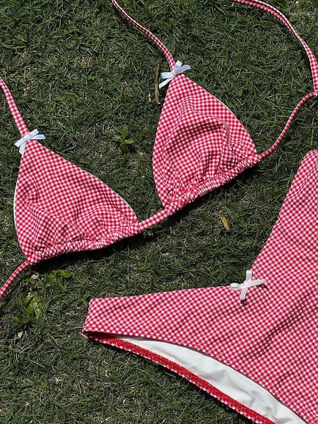 Maillots de bain pour femmes Palid Imprimer Bikinis Bow Femmes Maillot de bain Triangle Bikini Set Bandage Bain Costume Taille Basse String Beachwear Biquini