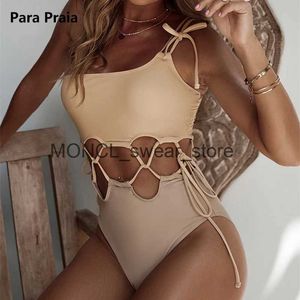 Dameszwemkleding Para Praia Sexy Hollow Out Bikini Women Bandeau One Piece Swimsuit 2023 Nieuwe schouder High Taille Bathing Suit H240507