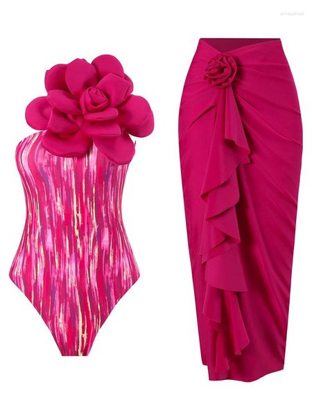 Swimwear féminin Peachtan 2 pièces maillot de bain femme fleur de style coréen One avec une robe de bain rose maillot de plage