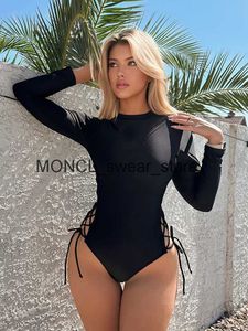 Maillots de bain pour femmes Peachtan Black Sporty Femmes 2023 Maillots de bain coréens à manches longues One Piece Maillot de bain Tummy Control Beachwear pour GirlH2422088