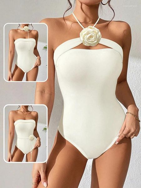 Traje de baño para mujer Peachtan White Bride Corea Estilo Traje de baño de una pieza Mujer 2024 Lujo Elegante Bandeau Body Girls Beachwear