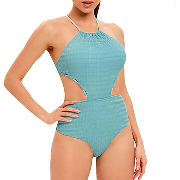 Traje de baño de mujer diseño de personalidad Sexy Color sólido traje de baño ahuecado espalda descubierta vacaciones de mujer Biquinis Tanga vendaje