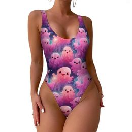 Swimwear Women's Pink Ghost Swimsuit Funny Halloween Push Up One Piece Set Surf Bathing Issue de maillot de bain 2024 Femmes Sexy Beach Outfits