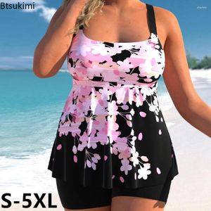 Mulheres Swimwear Plus Size 4XL 5XL Maiôs para Senhoras Gordas Imprimir Flor Duas Peças Mulheres 2023 Biquínis Sexy Slim Ternos de Banho Feminino