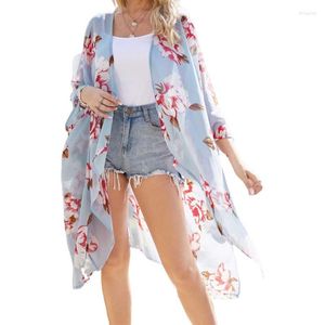 Dames badmode plus maat bloemen bikini cover-ups vrouwen chiffon vestiging boho zomer losse batwing mouw bloemen print strand tops