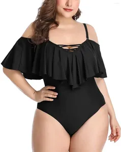 Swimwear féminin Plus taille à volants en un morceau de maillot de bain femmes épaule de baignade