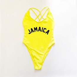 Dames badmode plus size zwemkleding Jamaica Letter PRINT Swimwear Dames High Cut Cross Back Swimwear Beach Suit Monokini Bikini 230329