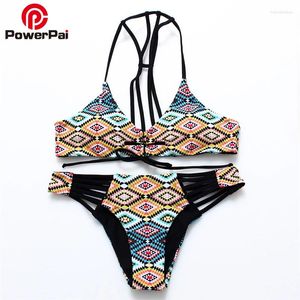 Traje de baño para mujer PowerPai String Bikinis Bikini con estampado a cuadros para mujer Traje de baño Vendaje Halter Back Mayo Beach Natación Traje de baño