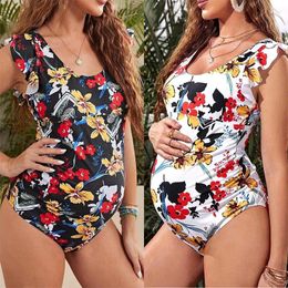 Dames badkleding zwangere vrouw sexy zwempak zwangerschap vaste rugloze bikini's falbala ruche strandkleding zomer vrouwen uit één stuk zwempak