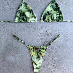 Damen Bademode Print Biquini 2023 Halter Badeanzug Frauen Schnüren Sexy Tanga Badeanzug Dreieck Push Bikini Set Strand Tragen 230411