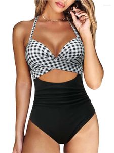 Dames zwemkleding afdrukken Women 2023 Zomermode Solid One Piece Swimsuit Tummy Control High Taille Sexy Halter Push Up Bathing Suit