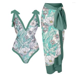 Maillots de bain pour femmes imprimés à lacets une pièce maillot de bain jupe couvrir vacances robe de plage concepteur maillot de bain été surf porter