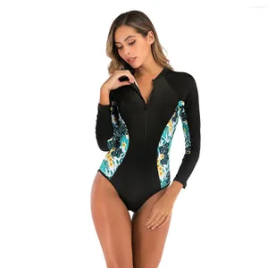 Maillots de bain pour femmes imprimé une pièce maillot de bain femmes à manches longues surf costume mode natation maillots de bain femme combinaison