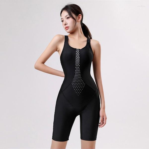 Traje de baño para mujer Profesional Vintage Traje de baño de una pieza Mujeres Chica Secado rápido Negro Atlético Competitivo Traje de baño Troncos de rodilla Pecho