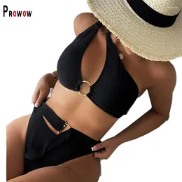 Swimwear féminin Prowow Femmes Bikini Set Couleur solide Sexy Sexe Beachwear One épaule Push Up Bra Hollow Out Panty Lady Swimsuits