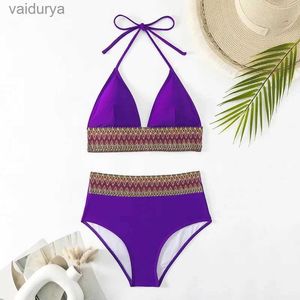 Maillots de bain pour femmes Maillot de bain taille haute violet pour femmesSummer 2 pièces Bikinisexy Col en V Bretelles Dos nu Plage Vacances 2024 yq240330