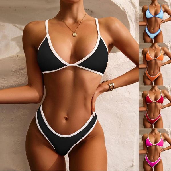 Damen Bademode Push Up Bikini 2023 Badeanzug Frauen Hohe Taille Monokini Plus Größe Einfarbig 2 Stück Strand Tragen Biquini Mädchen