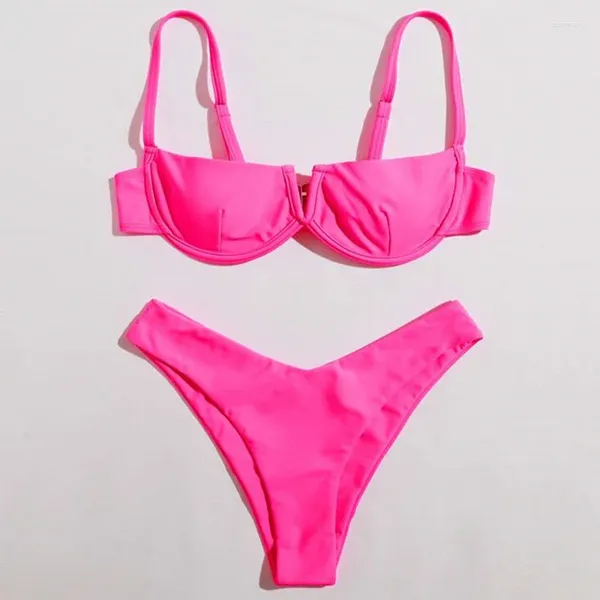 Traje de baño para mujer Push Up Thong Bikini Conjuntos Traje de baño Mujeres Sexy Impresión V Cuello Cintura baja Trajes de baño brasileños Ropa de playa de verano Biquini