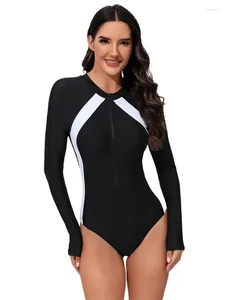 Maillots de bain pour femmes Rash Guard One Piece Femme Maillot de bain 2024 Manches longues Femmes Sexy Bikini Beach Maillot de bain Surf Baignade Monokini