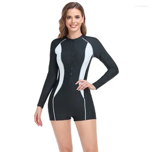 Maillots de bain pour femmes Rashguard One Piece Femmes Zip Front Maillot de bain à manches longues Boyshort Rash Guard Ladies Wetsuit Athletic Surf Diving