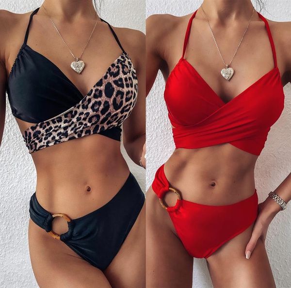 Traje de baño rojo 2022 para mujer, Bikini Sexy de cintura alta para mujer, traje de baño femenino con Tanga de banda, conjunto de Bikini brasileño, traje de baño para mujer