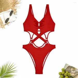 Swimwwear Women Red Bikini Cross Cross Bandage de maillot de bain monokini découpé sexy push up women one-pièce plage y2k maillot de bain tenues de vacances