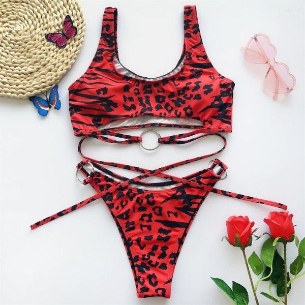 Swimwear de mujeres Red Bikini Anillos de bikini Sexo traje de baño de estampado Tankini 2 piezas Brasil Beach Bikinis Traje de baño