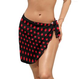 Roupa de banho feminina Chiffon de bolinhas vermelhas Biquíni de praia com estampa retrô Saias envolventes de verão elegantes saídas de praia personalizadas