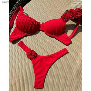 Maillots de bain pour femmes Rouge Push Up Bikini Micro Bikinis Ensemble 2024 Maillot de bain pour femme Sexy Femme Floral Maillot de bain String Biquini Maillots de bain yq240330