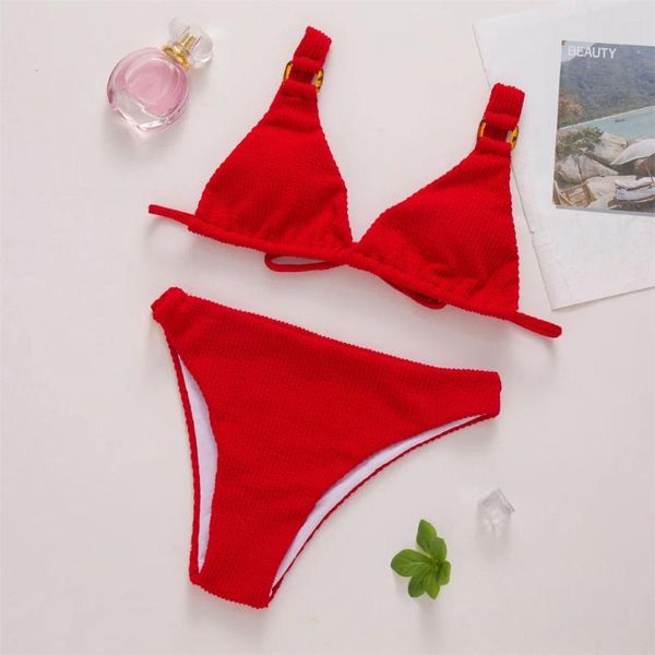 Swimwwear pour femmes Red Sexy Bikini String Tie Back Push Up Y2K Femme MAINTAIRE Deux pièces Brésilien Summer Beach Stag Bathing Swimming Suif