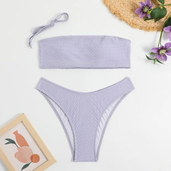 Swearwear pour femmes amovible STRAP SWIPSUSUILS 2024 Sexy High Waist Bikini Lilac Couleur de baignade de plage en deux pièces Backless Beachwear